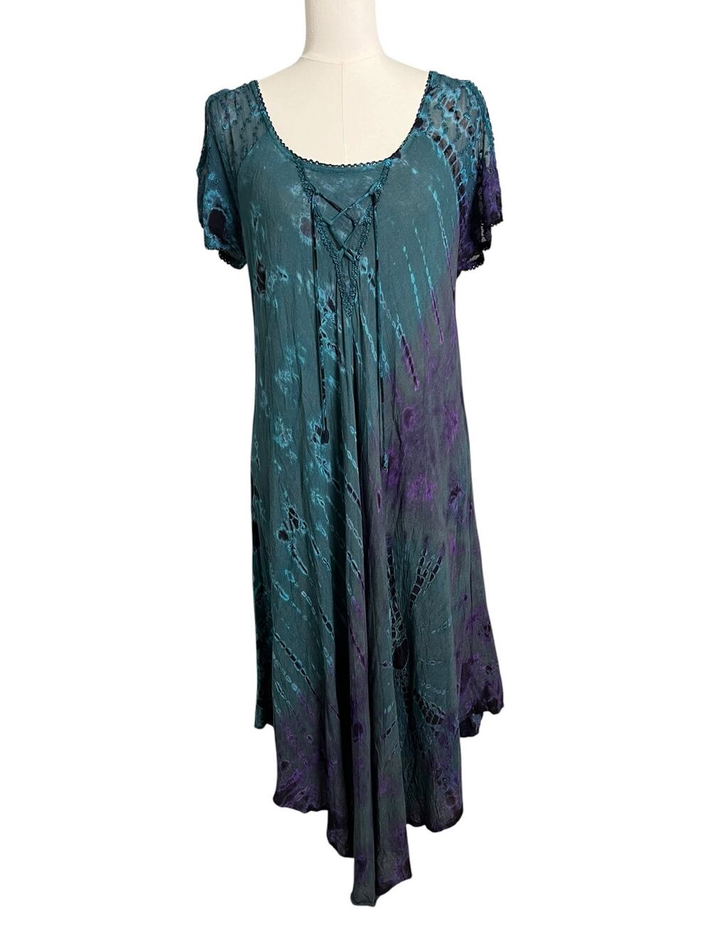 Advance Apparel Tie Dye Boho Midi Dress Blue Purple Festival Whimsigoth Goblin